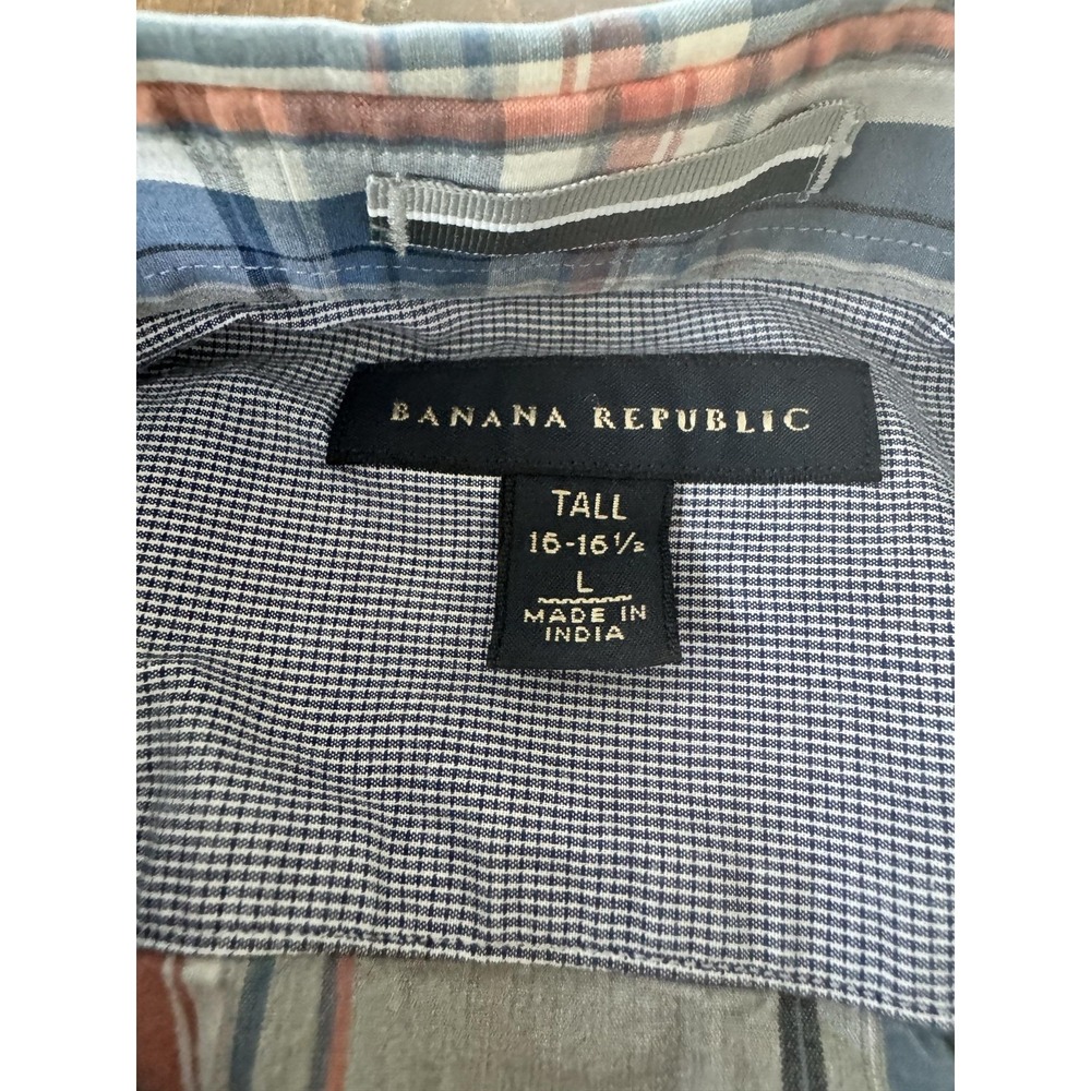 Banana Republic Shirt Mens LT Gray Plaid Long Sleeve Tall Button-Up Casual - Picture 3 of 8